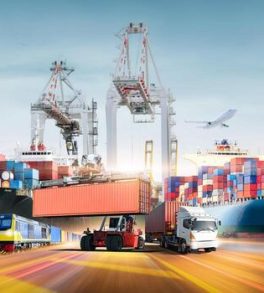 global-business-logistics-transport-import-export-and-international-trade-concept-logistics-distribution-of-containers-cargo-freight-ship-train-truck-and-plane-transportation-industry-background-photo
